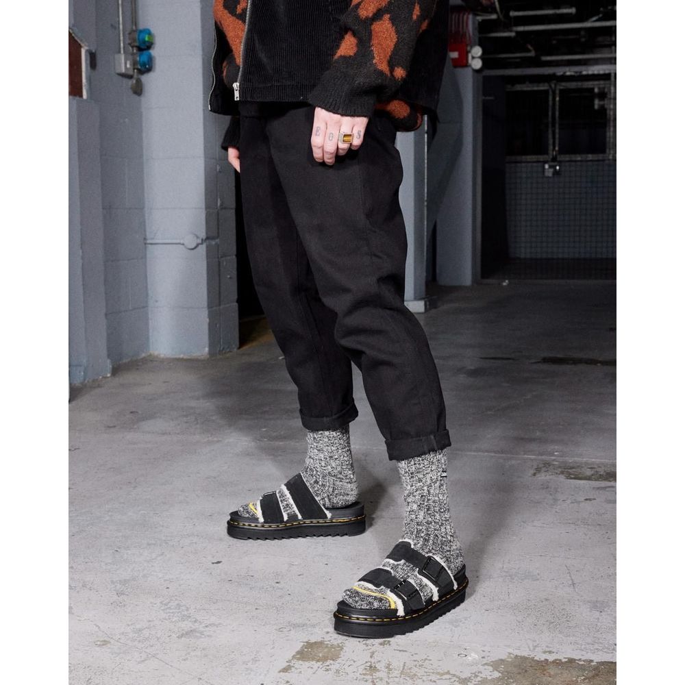 Dr. Martens MYLES SUEDE FUR-LINED BUCKLE SLIDE SANDALS (Unisex ) - Picture 1 of 10